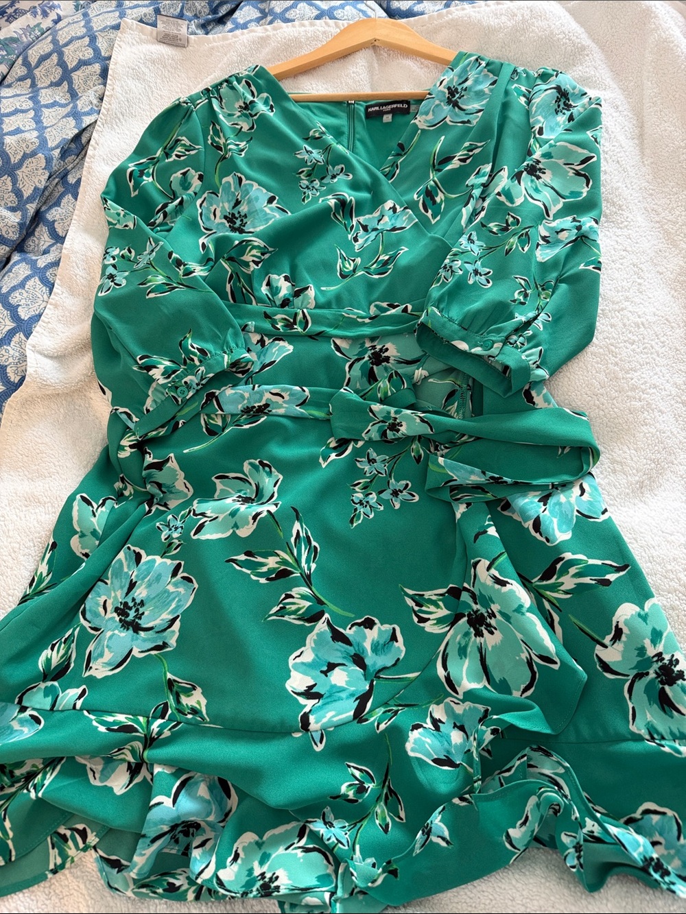 Turquoise Floral faux  Wrap Midi Dress